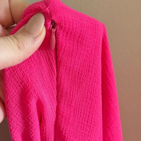 Lucy in the Sky • Hot Pink Shoulder Tie Mini Party Dress Sz Medium Barbiecore - Picture 11 of 12